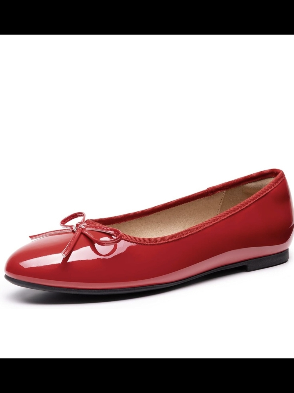 Patent Red Ballet Flat with Bow Trim
